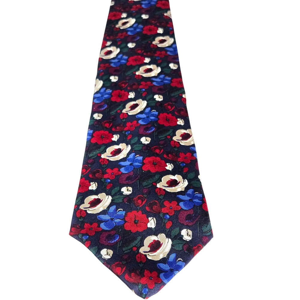 Men's Liberty of London 4" Silk Floral Tie Navy Red Blue Italian Silk Old Money